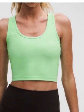Lululemon Green Ribbed V-Neck Sports Bra Size S Stretch Fabric Stylish & Breatha